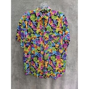 Vibrant Art‎ to Wear Button Up Top Women Large Abstract Floral Dopamine